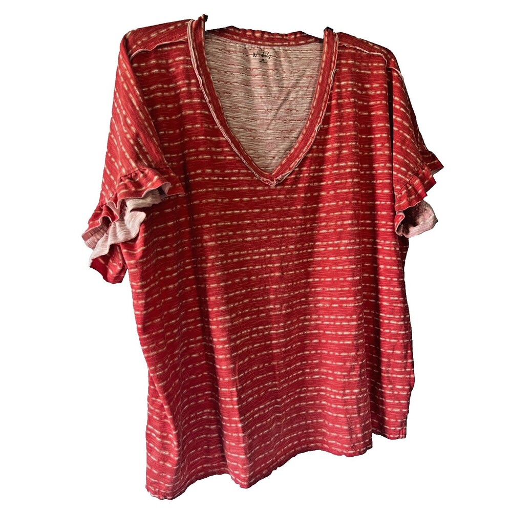 Wonderly Women's Boho Rust Color Flutter Sleeve Geometric Design Top Size 3 XL